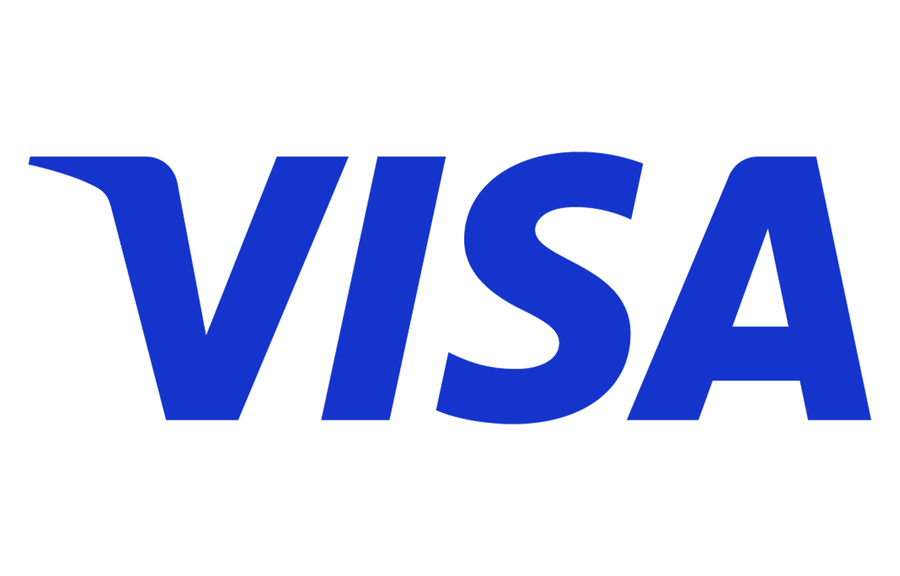 The image shows the VISA logo with the word "VISA" in bold, blue capital letters on a white background.