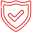 Outline of a shield with a check mark in the middle